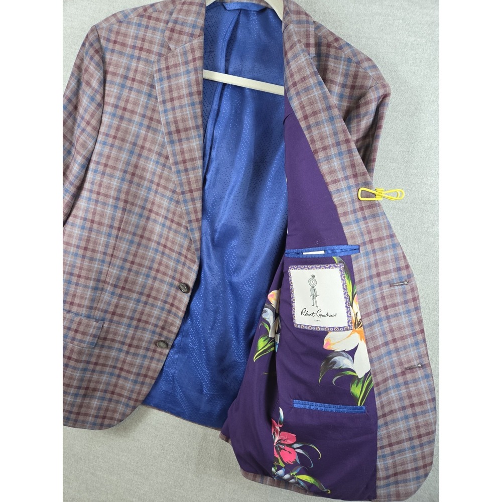 Robert Graham Blazer 40S Sport Coat 100% Wool Blue Multi Cable Plaid Lined